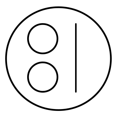 Two small circles one above the other, followed
by a stroke, with an outer circle round the whole thing