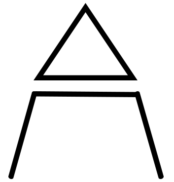 A triangle with a sort of square-cut croquet hoop underneath it