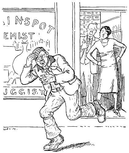 She took hold of him and turned him out of the shop.