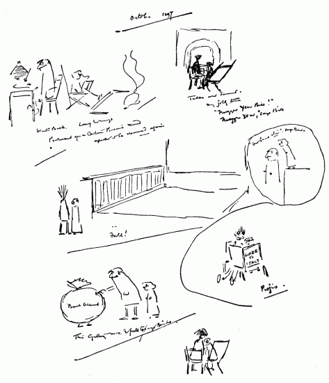 Drawings with writings by hand.