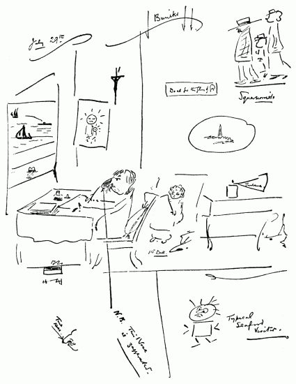 Drawings with writings by hand.