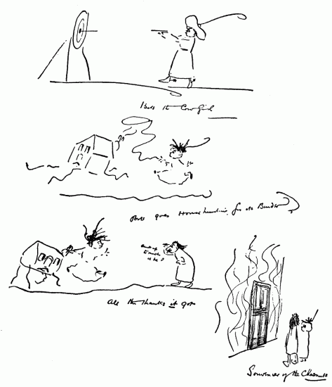 Drawings with writings by hand.